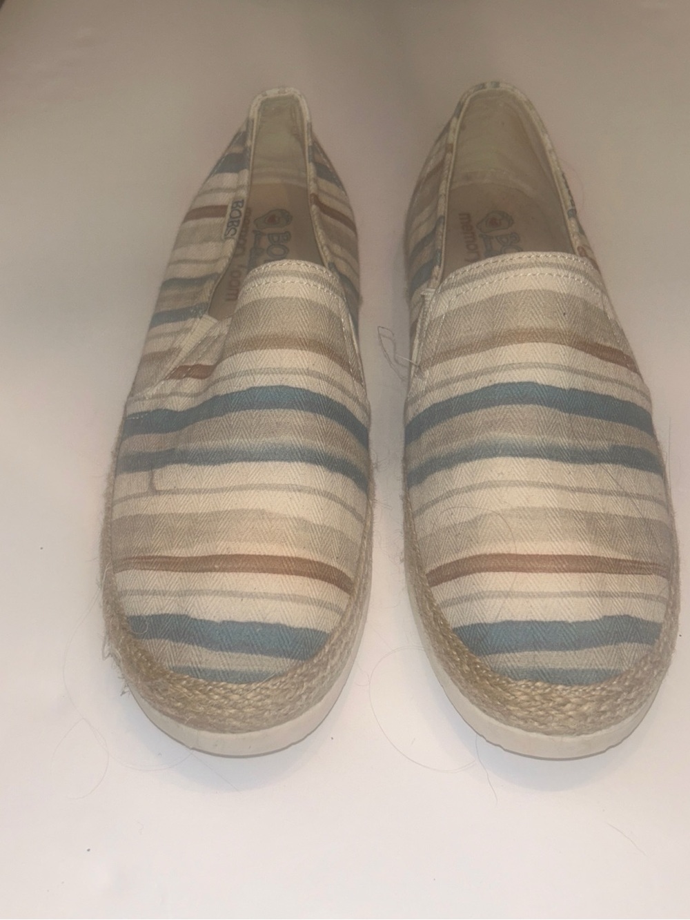 Skechers BOBS Striped Canvas Slip-On in Blue, Tan & Cream